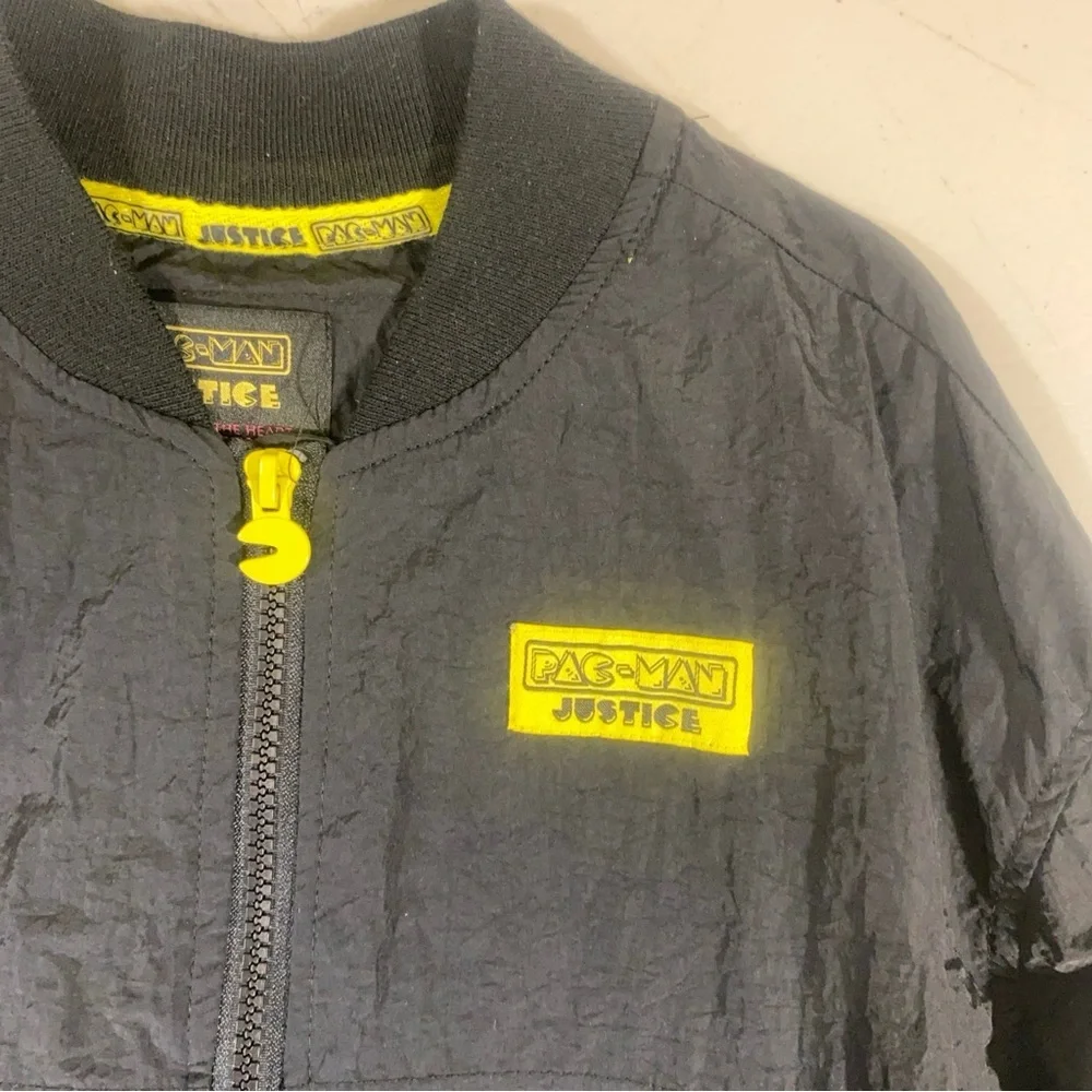 Justice Black and‎ Yellow Nylon Jacket with Pac-Man Graphic Embroidered